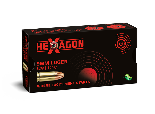 GECO 9mm Luger 124 gr HEXAGON Pistolpatroner av høy kvalitet