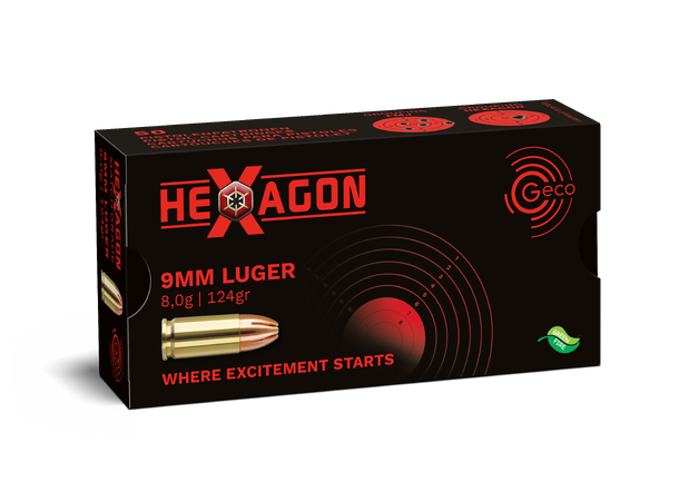 GECO 9mm Luger 124 gr HEXAGON Pistolpatroner av høy kvalitet 