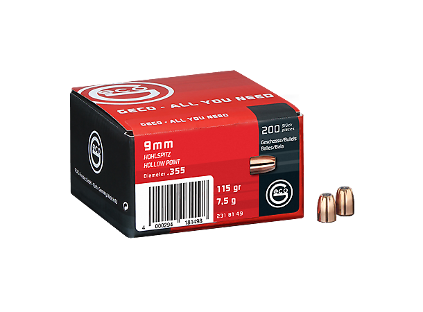 Geco Kuler HP 9mm 115g Geco Hollow Point 200pk. 