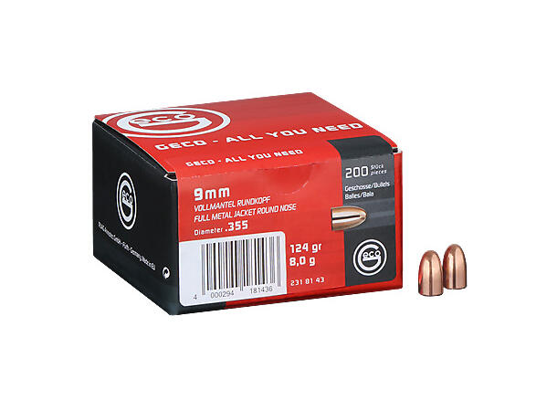 Geco Kuler 9mm 124g FMJ Geco FMJ round nose kuler 1500pk.