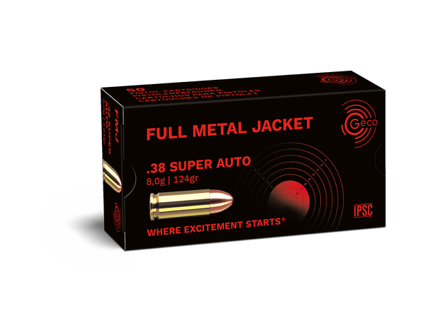 GECO .38 Super 124 gr FMJ Pistolpatroner av høy kvalitet 