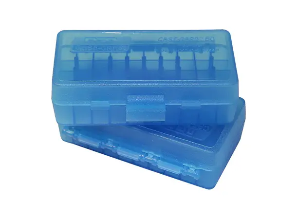 MTM Patronboks blå 9 mm - 380 ACP Round Flip Top 50-skd 