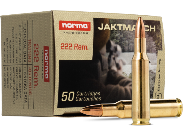 Norma Jaktmatch 222 Rem 55gr / 3,6g Helmantel trening og jaktammunisjon 